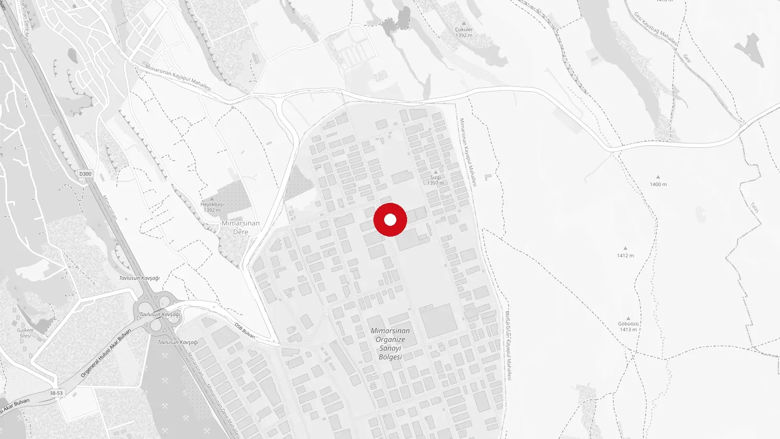 Map of Mimarsinan Organised Industrial Zone, Kayseri, with the Korflame factory marked