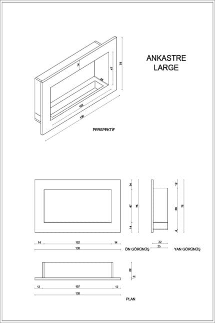 Korflame Built-in Bioethanol Fireplace Technical Drawing